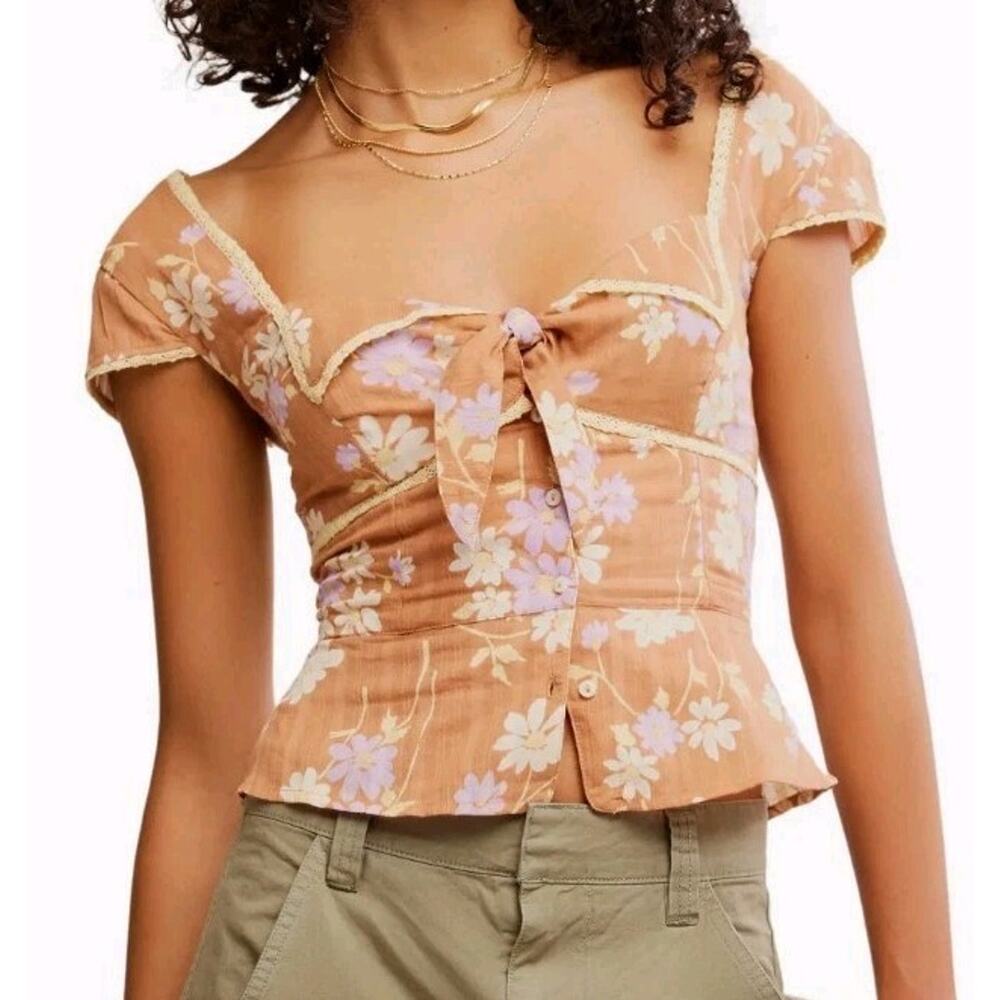 Free People XL‎ Call Me Baby Top Cropped Blouse 100% Cotton Meerkat Daisy Nwt